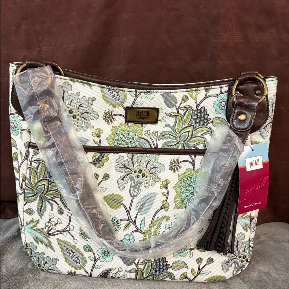 Gigi Hill Los Angeles Floral Tote Bag NWT | Tassel Detail |Canvas & Faux Leather